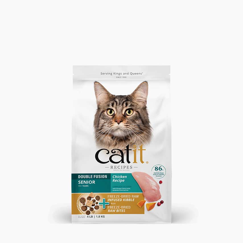 Catit Recipes Double Fusion Senior Chicken Recipe cat food packaging for cats 11+ years old
