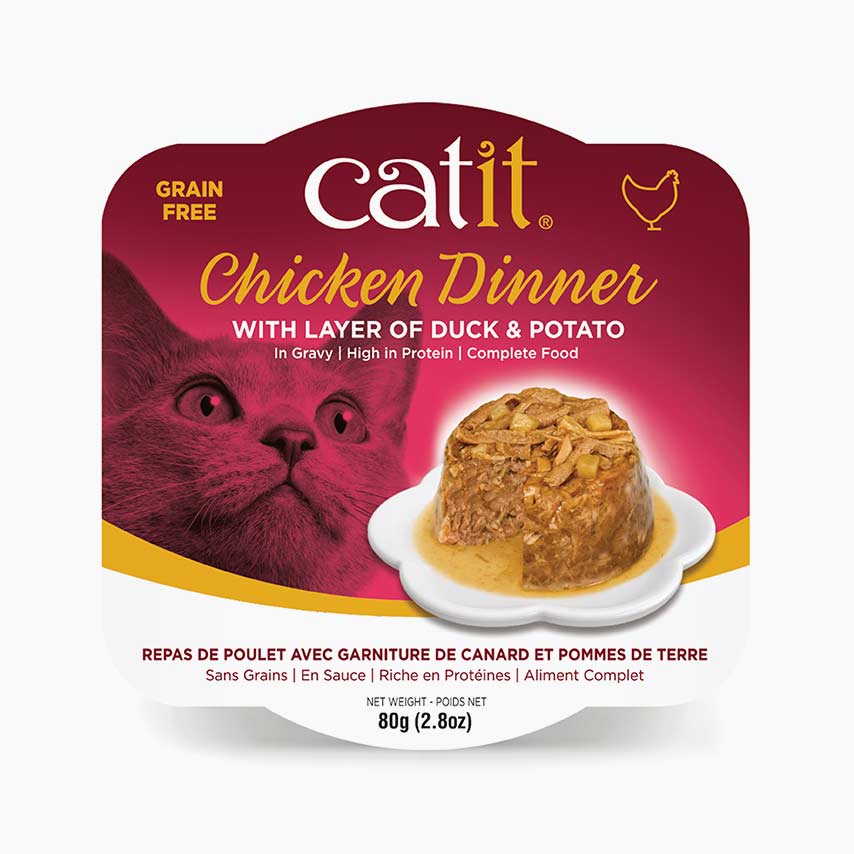 Catit Chicken Dinner with Duck and Potato wet cat food packaging