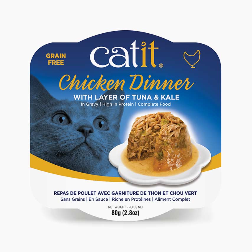 Catit Chicken Dinner with tuna and kale wet cat food packaging