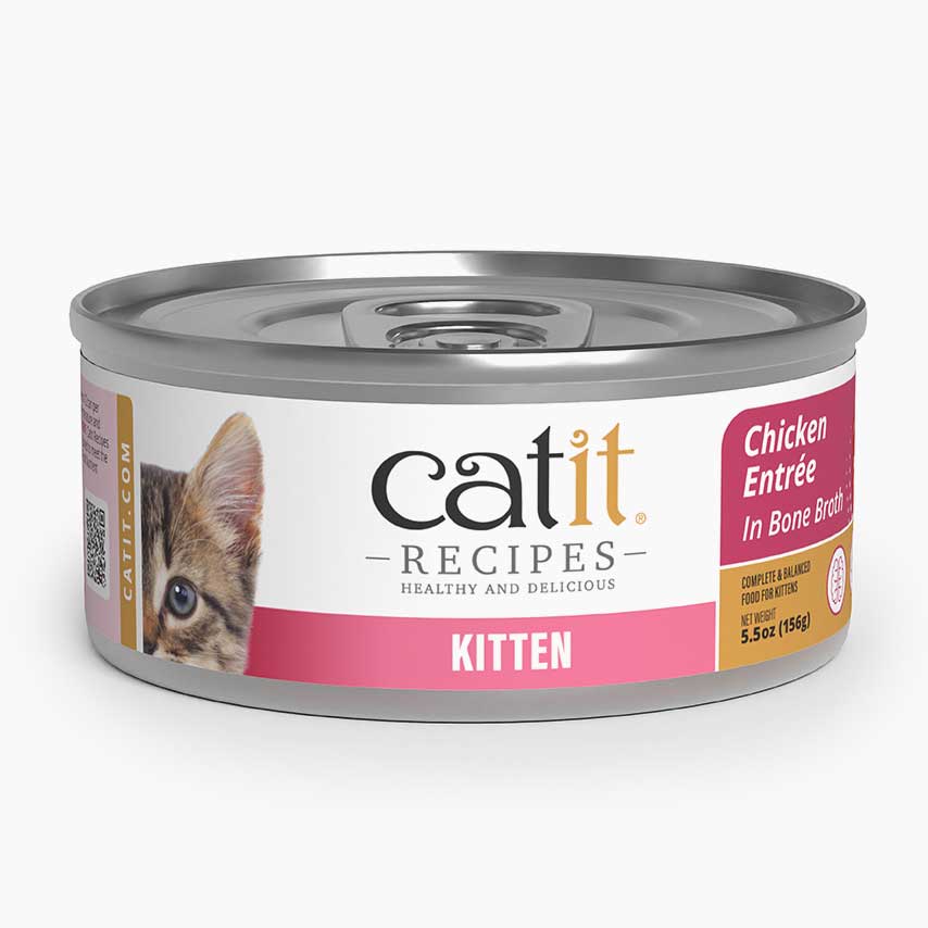Catit Recipes Kitten Chicken Entrée in Bone Broth wet cat food packaging