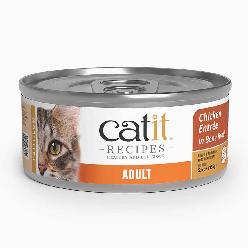 Catit Chicken Entrée in Bone Broth wet cat food packaging for adult cats