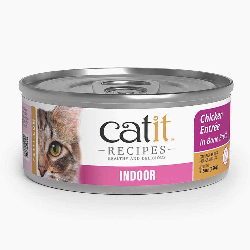 Catit Recipes Indoor Chicken Entrée in Bone Broth wet cat food packaging