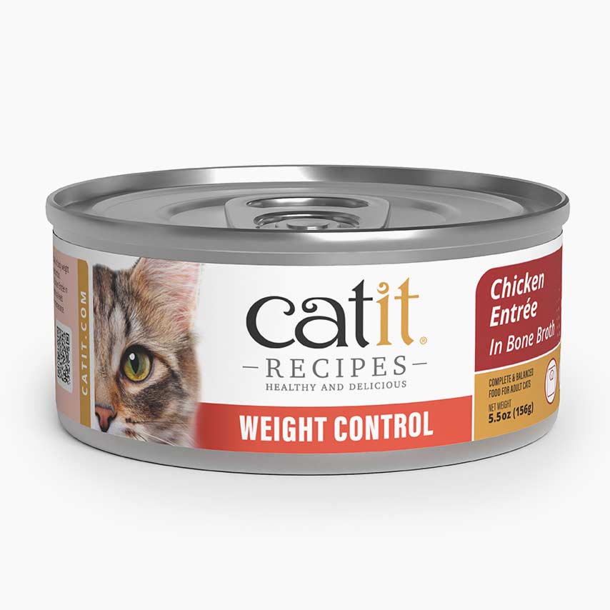 Catit Weight Control Chicken Entrée in Bone Broth wet cat food packaging