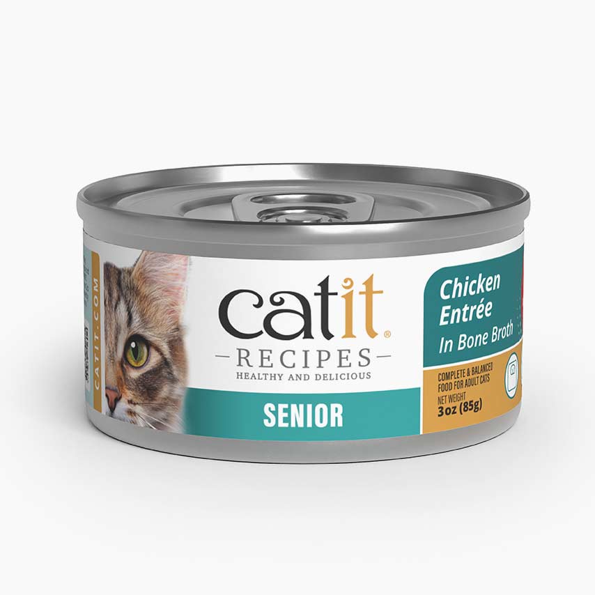 Catit Senior Chicken Entrée in Bone Broth wet cat food packaging
