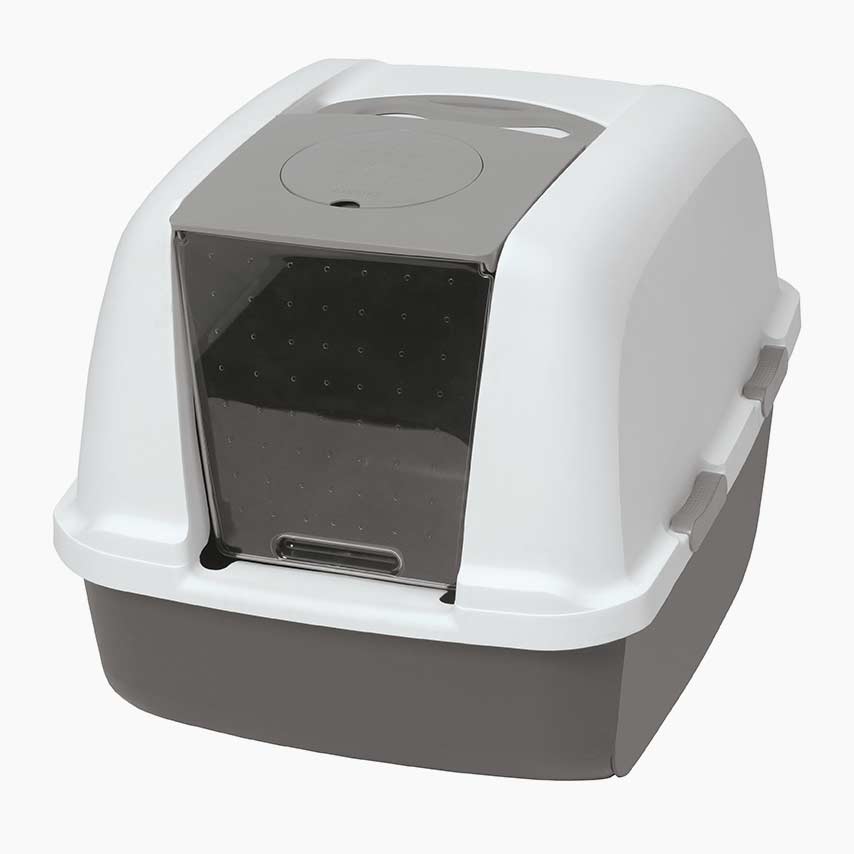 Catit Airsift jumbo hooded cat litter box in white and grey
