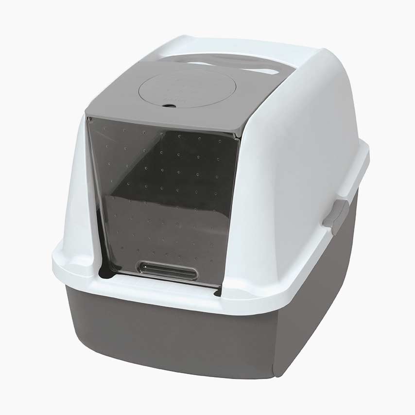 Catit Airsift hooded cat litter box in grey and white