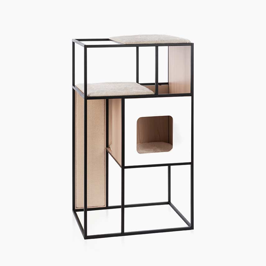 Catit Vesper Patio cat furniture with a black metal frame, scratching panel, and plush platforms