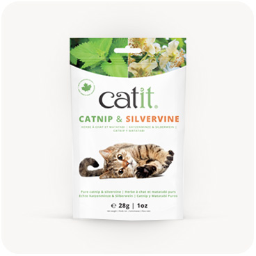 Catit brand catnip and silvervine blend in a 28g product package