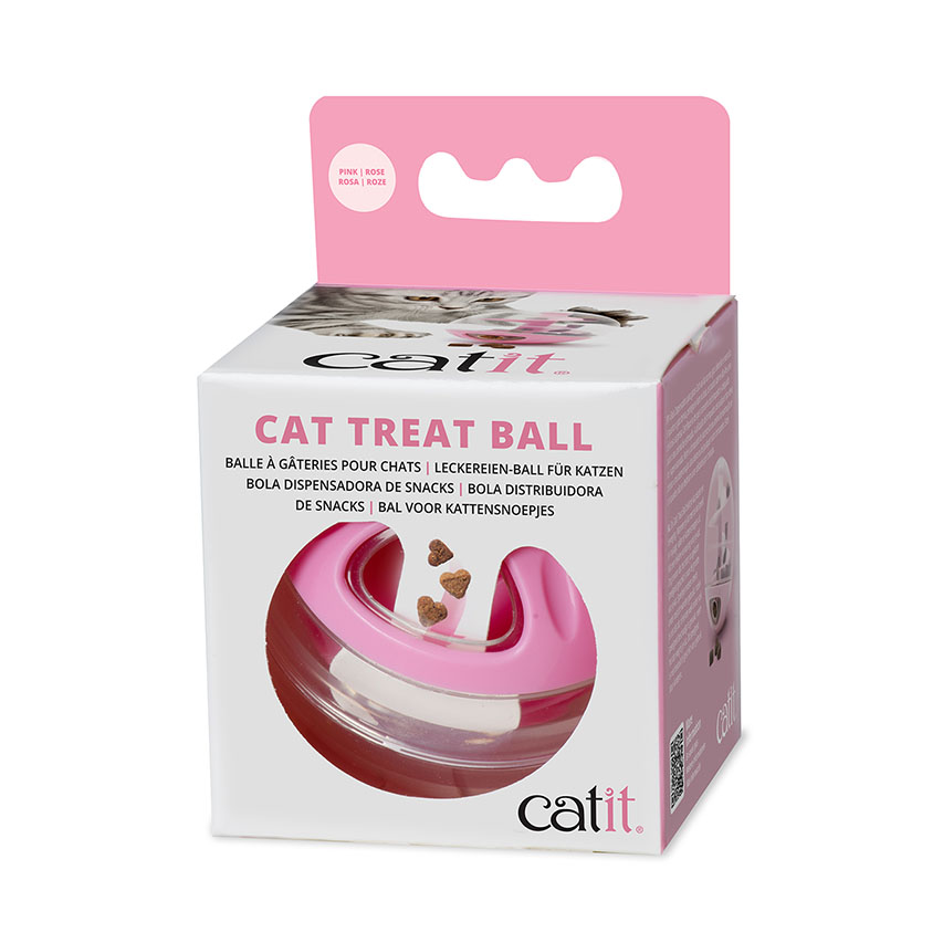 Catit pink cat treat ball in its product packaging