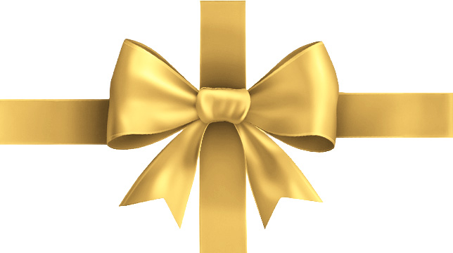 Gold gift bow on a ribbon