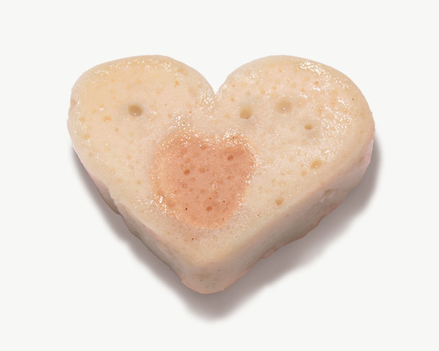 Heart-shaped salmon and shrimp cat treat
