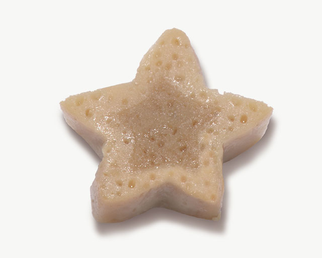Star-shaped cat treat with a porous texture