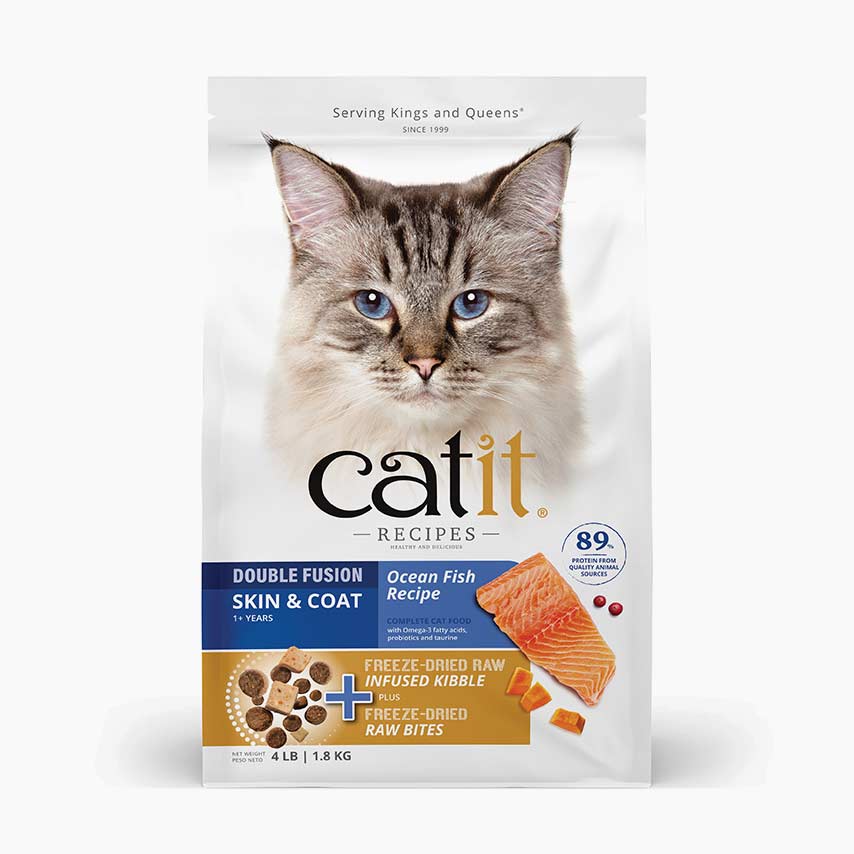 Catit Recipes Double Fusion Skin and Coat Ocean Fish cat food packaging