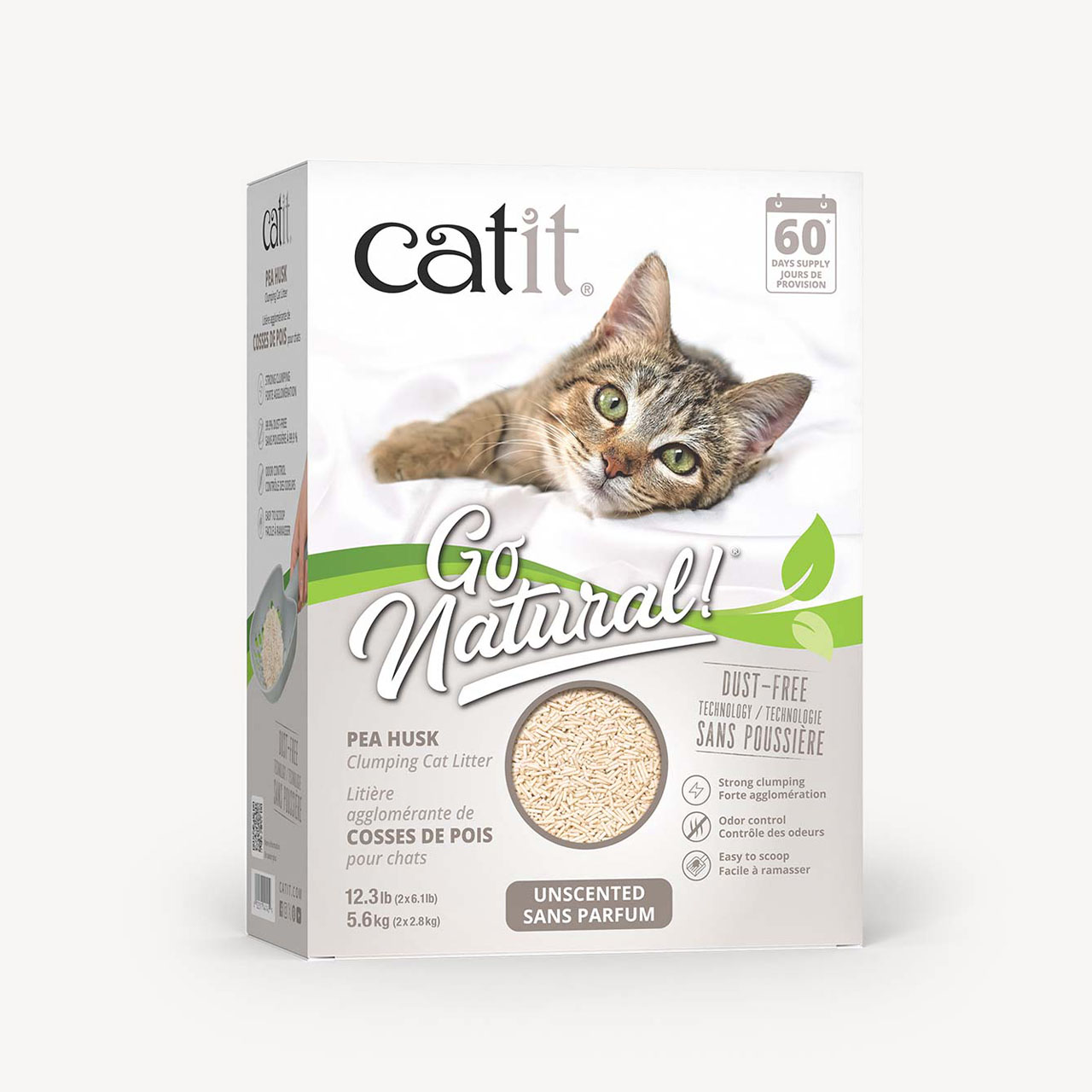 Catit Go Natural unscented pea husk clumping cat litter packaging