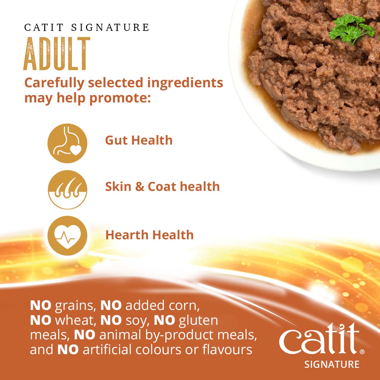 Catit Signature Adult cat food promotes gut, skin, coat, and heart health with grain-free, natural ingredients