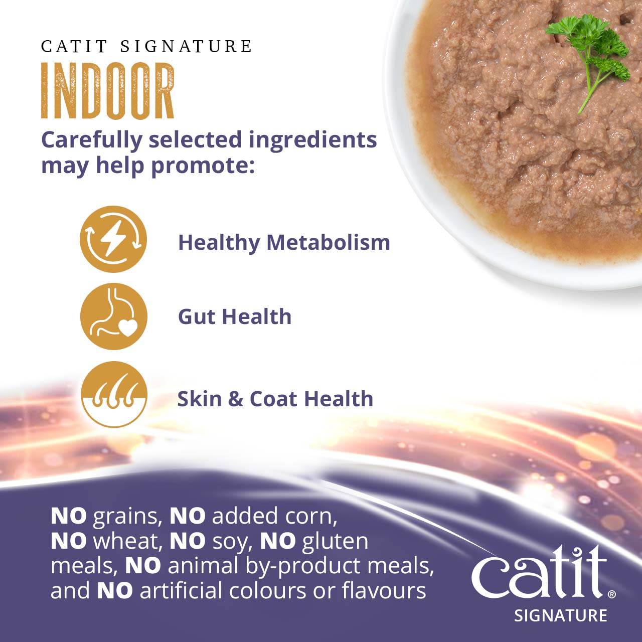 Catit Signature Indoor cat food promotes healthy metabolism, gut health, and skin and coat health without grains or additives