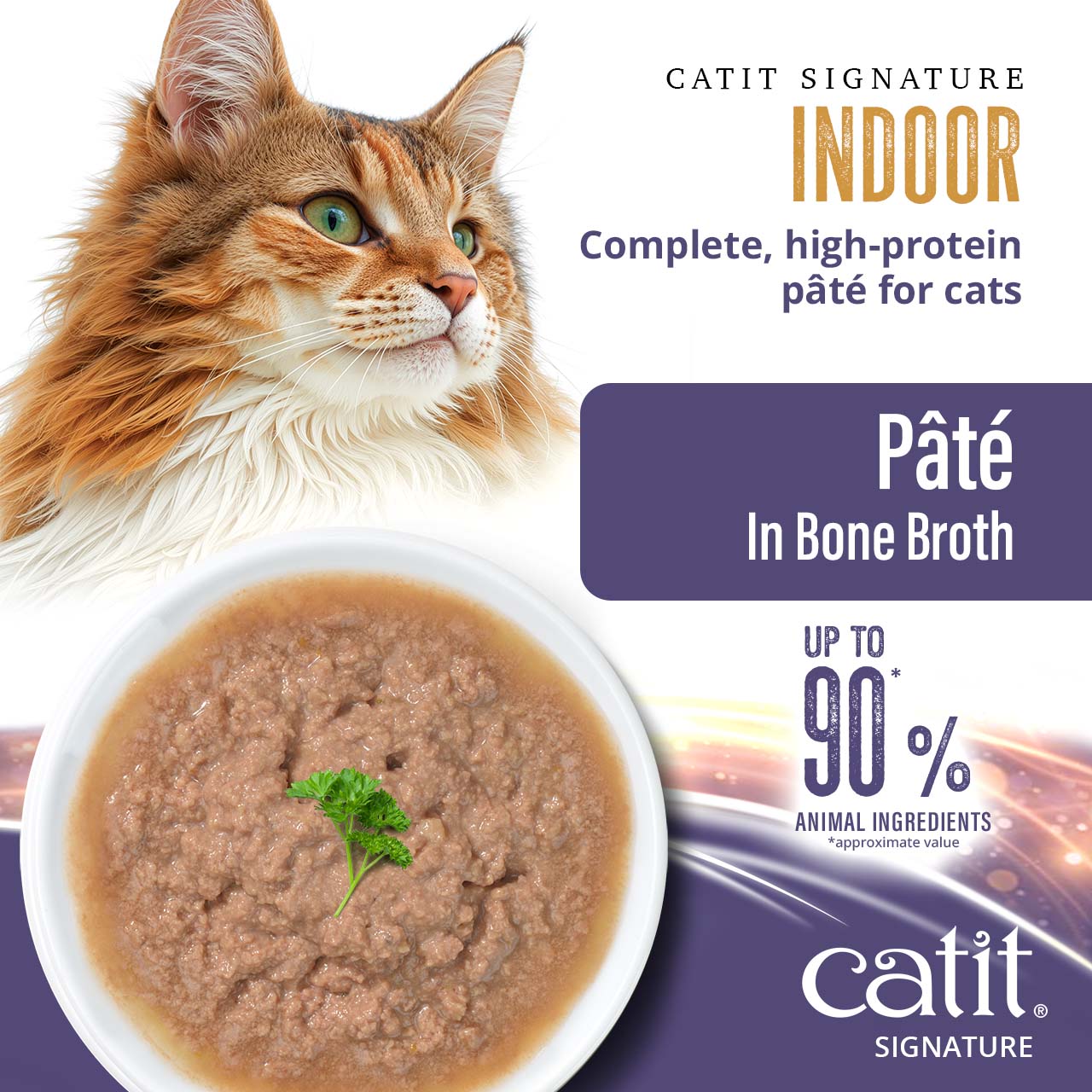 Catit Signature Indoor pâté for cats in bone broth, featuring up to 90% animal ingredients