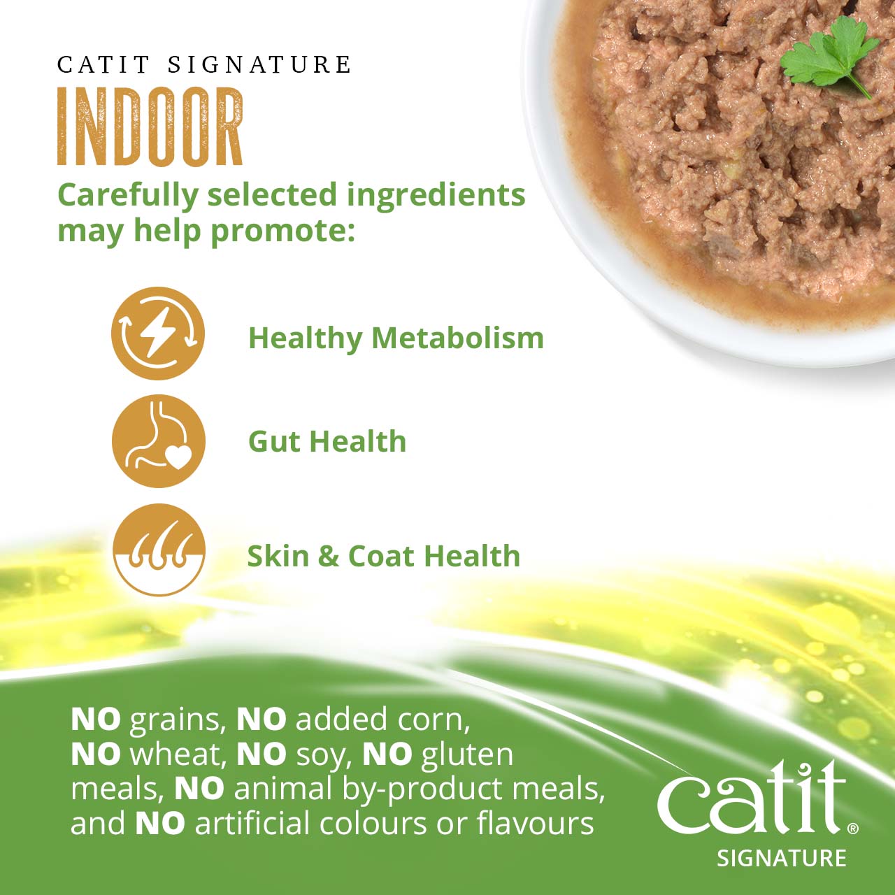 Catit Signature Indoor wet cat food promotes healthy metabolism, gut health, and skin and coat health without grains or additives