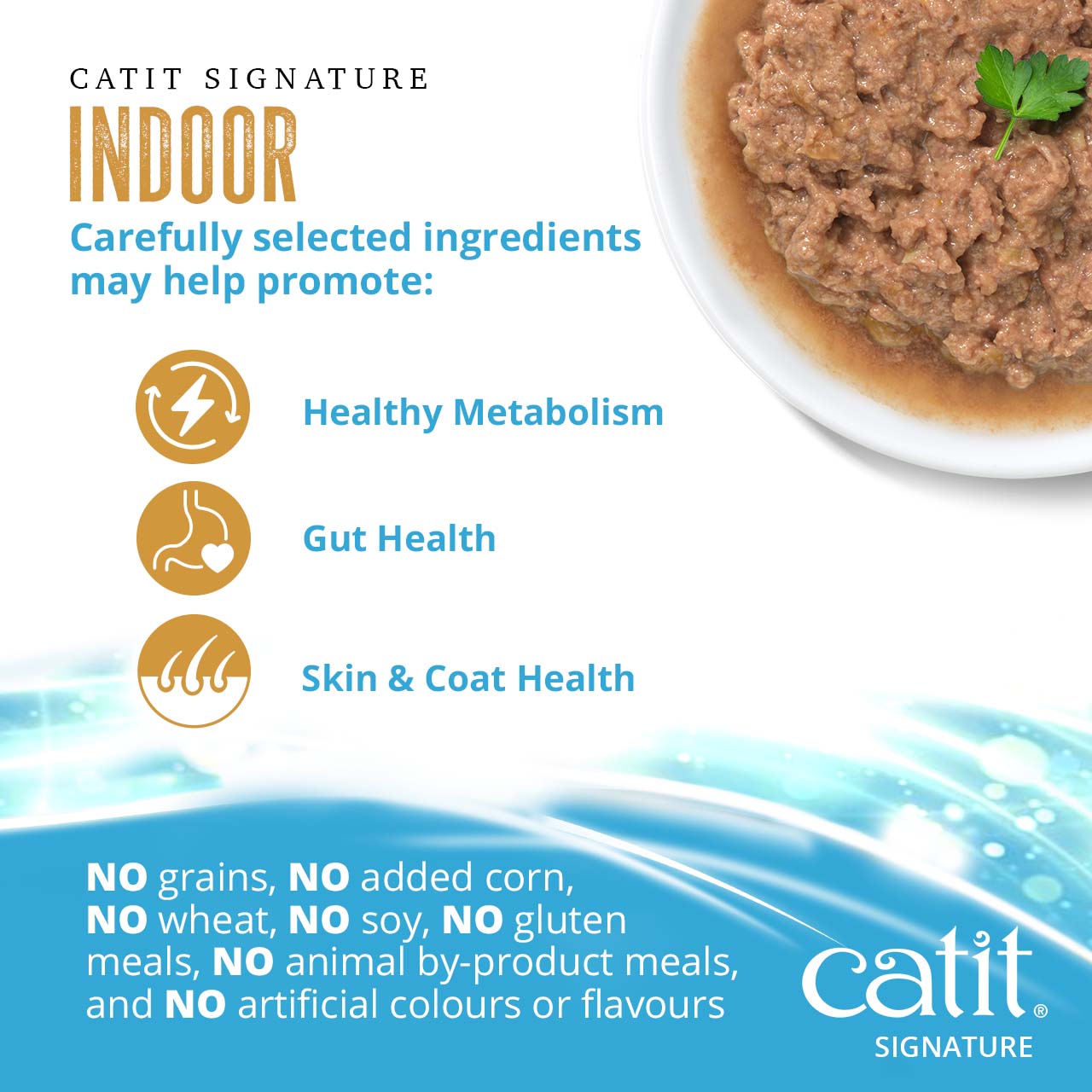 Catit Signature Indoor cat food promotes healthy metabolism, gut health, and skin and coat health without grains or additives