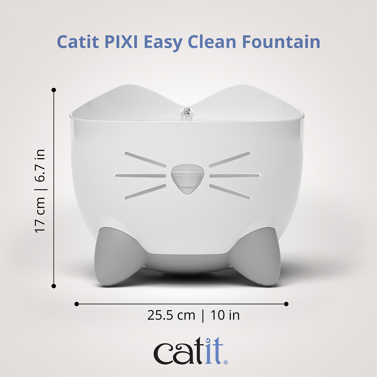 Catit PIXI Easy Clean Fountain with dimensions of 17 cm by 25.5 cm
