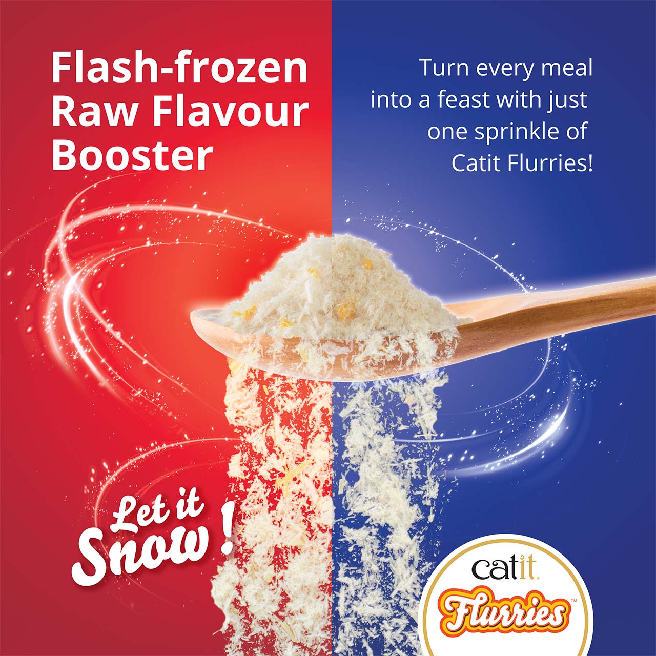 Catit Flurries flash-frozen raw flavour booster for cat food, designed to be sprinkled over meals