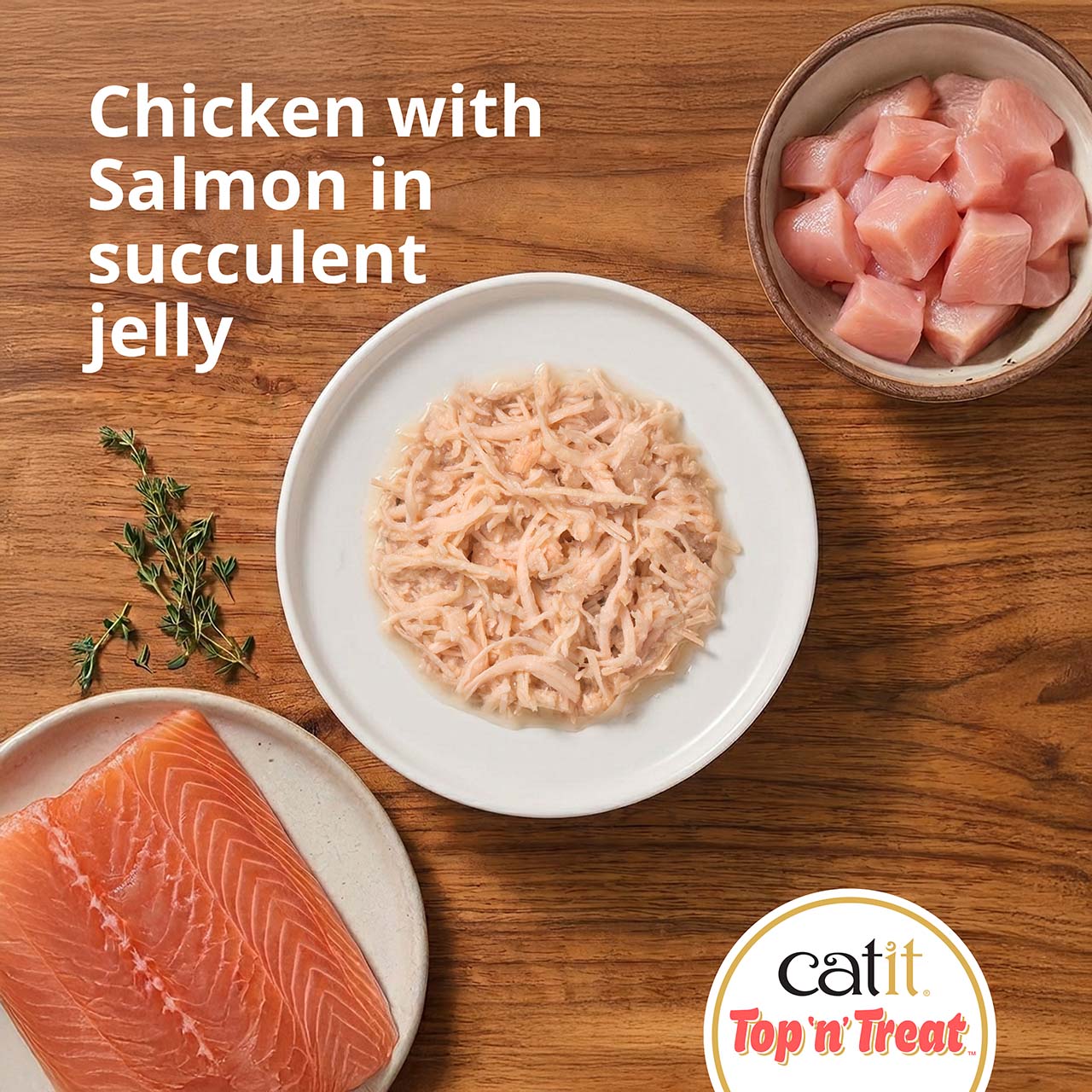 Top view of Top ‘n’ Treat Chicken with salmon