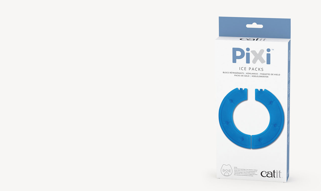 Catit PIXI ice packs in packaging for the PIXI Smart 6-Meal Feeder