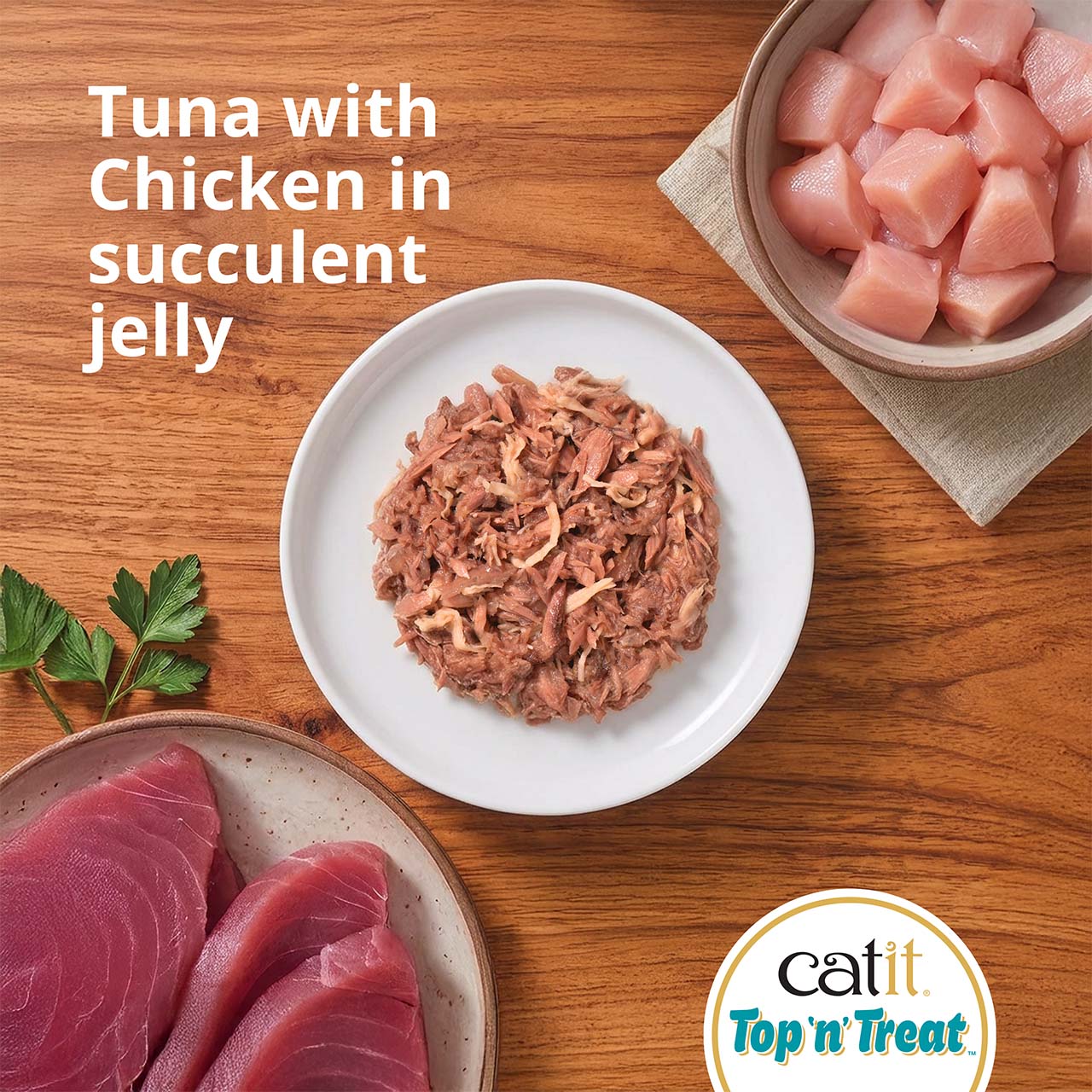 Top view of Top ‘n’ Treat Tuna with Chicken