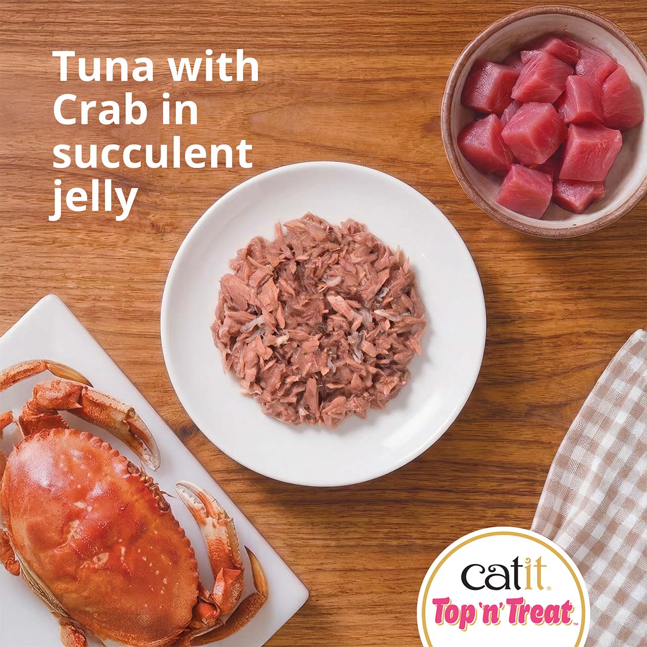 Top view of Top ‘n’ Treat Tuna with Crab