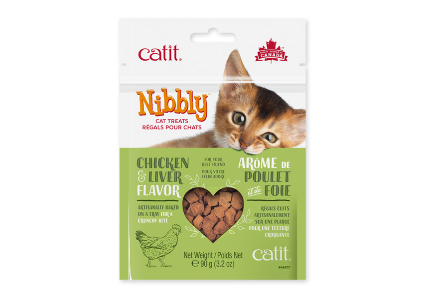 Catit Nibbly chicken and liver flavored cat treats packaging