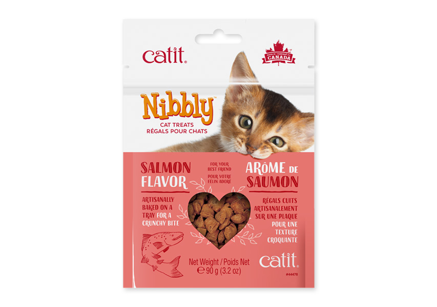 Catit Nibbly salmon-flavored cat treats packaging