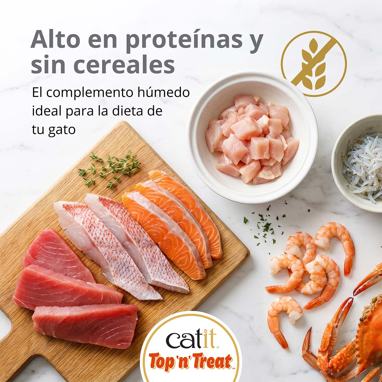 Rico en proteínas y sin cereales