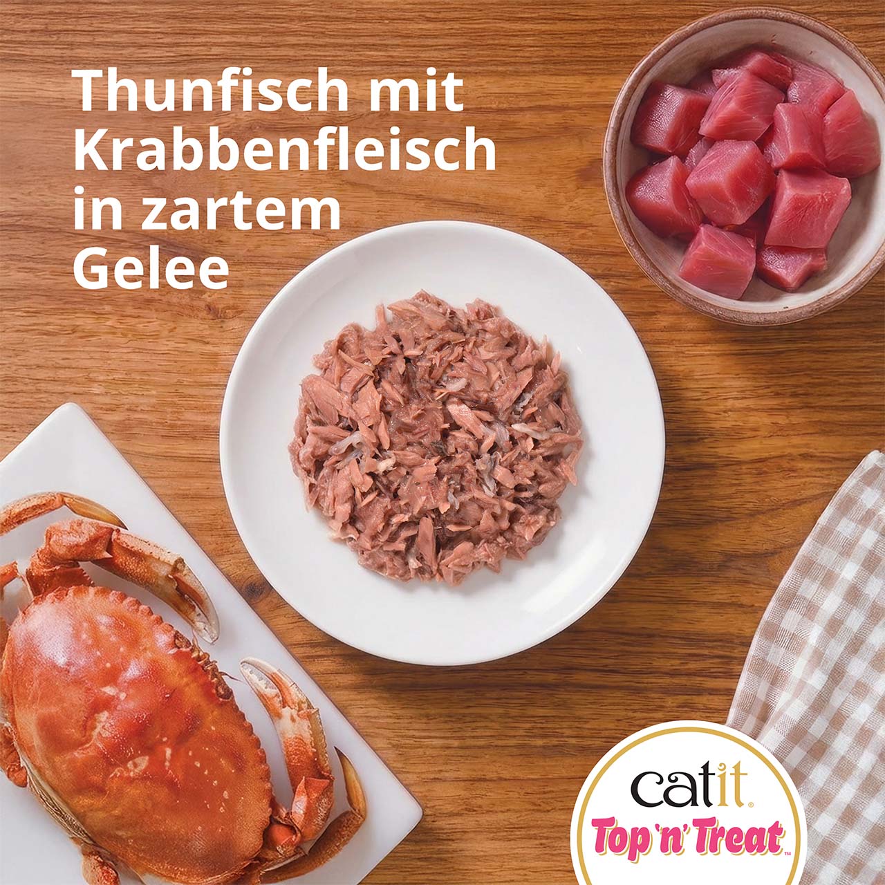 Draufsicht auf Catit Top ’n’ Treat Thunfisch mit Krabben