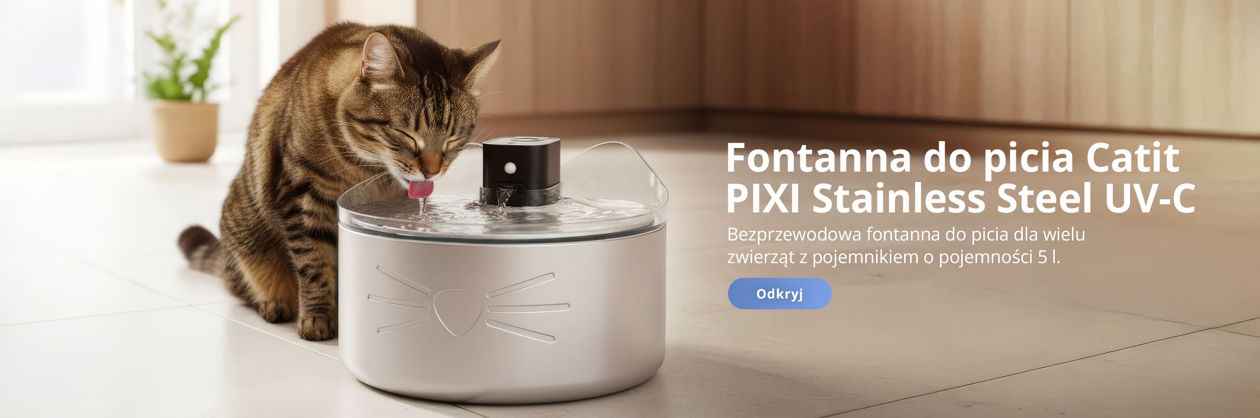 Fontanna do picia Catit PIXI Stainless Steel UV-C - Bezprzewodowa fontanna do picia dla wielu zwierzat z pojemnikiem o pojemnosci 5 l