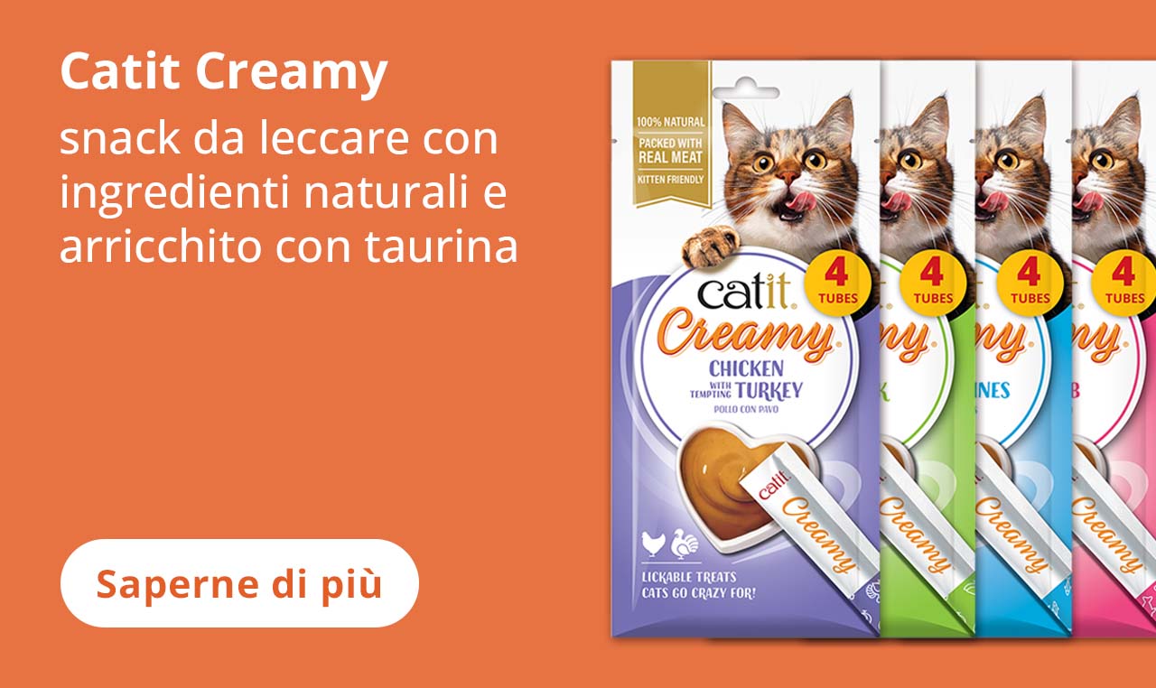 Catit Creamy
snack da leccare con ingredienti naturali e arricchito con taurina