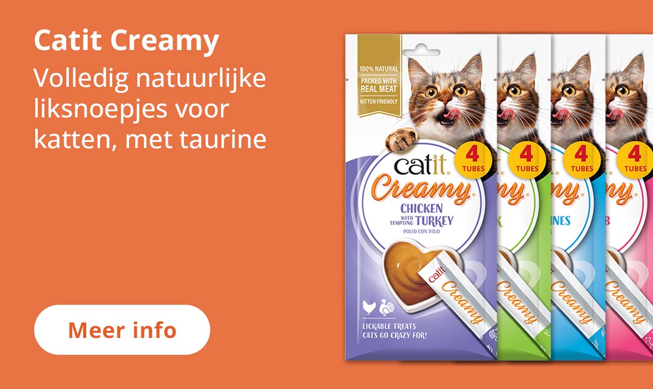 Catit Creamy
Volledig natuurlijke liksnoepjes voor katten, met taurine