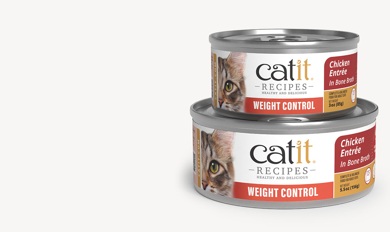 Two cans of Catit Entree Weight Control 85g and 156g