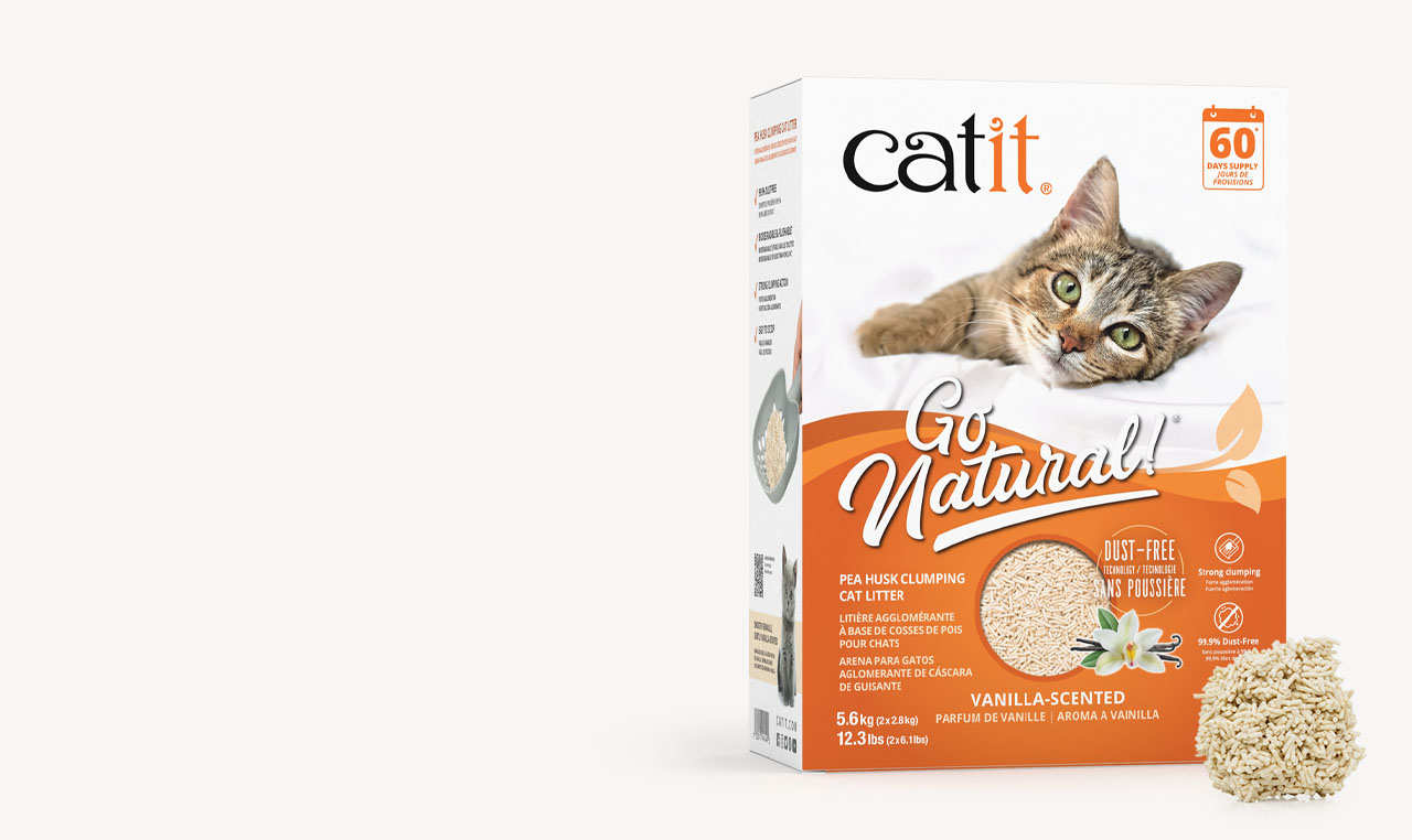 Catit Go Natural vanilla-scented pea husk clumping cat litter packaging