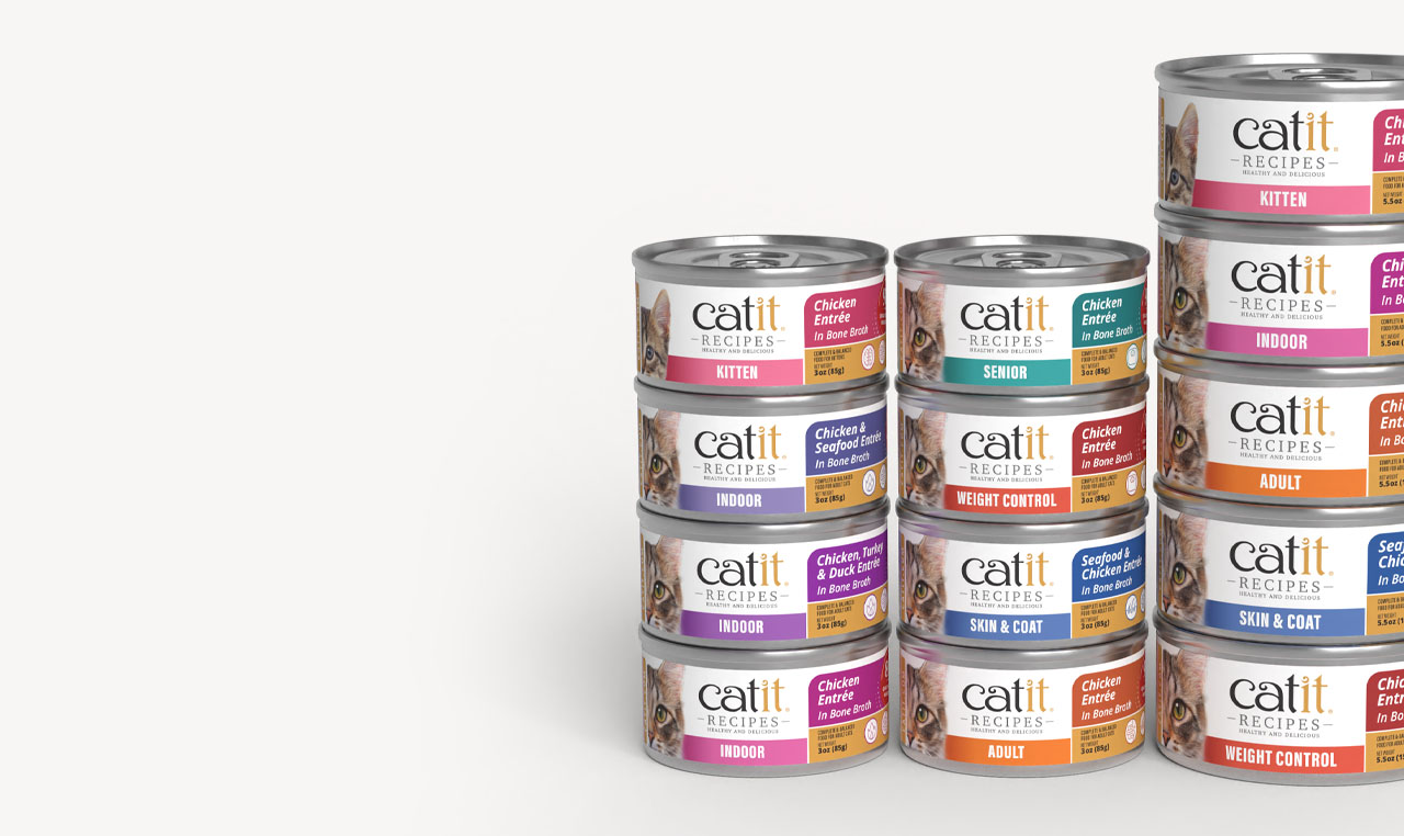 All cans of Recipes Entrée wat food in towers