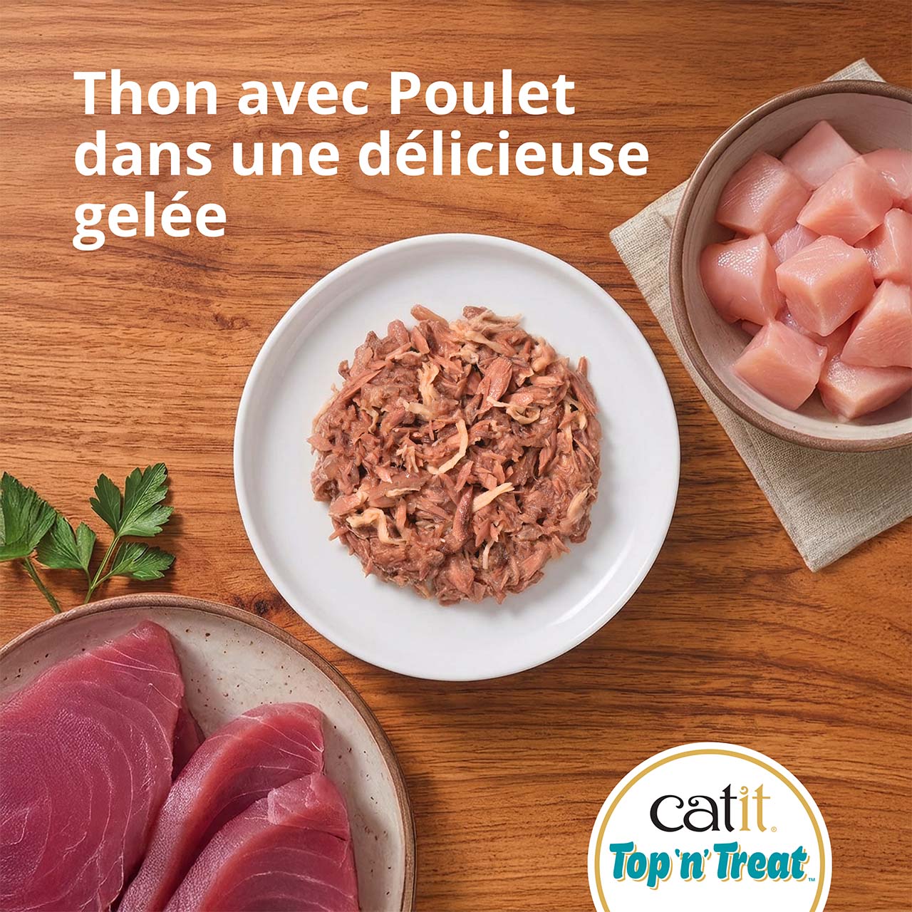 Vue de dessus de Top ’n’ Treat Thon au poulet