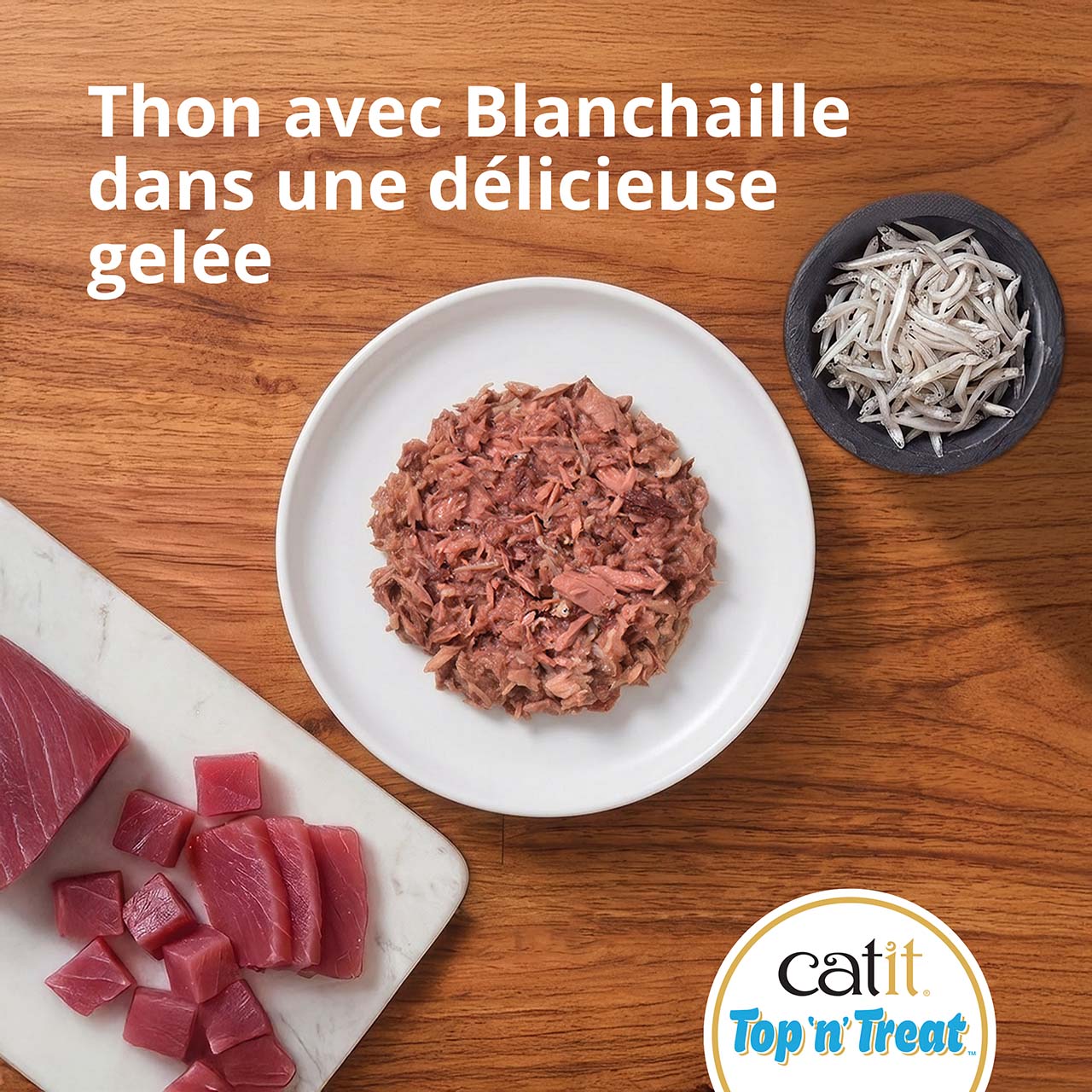 Vue de dessus de Top ’n’ Treat Thon au poisson-appât
