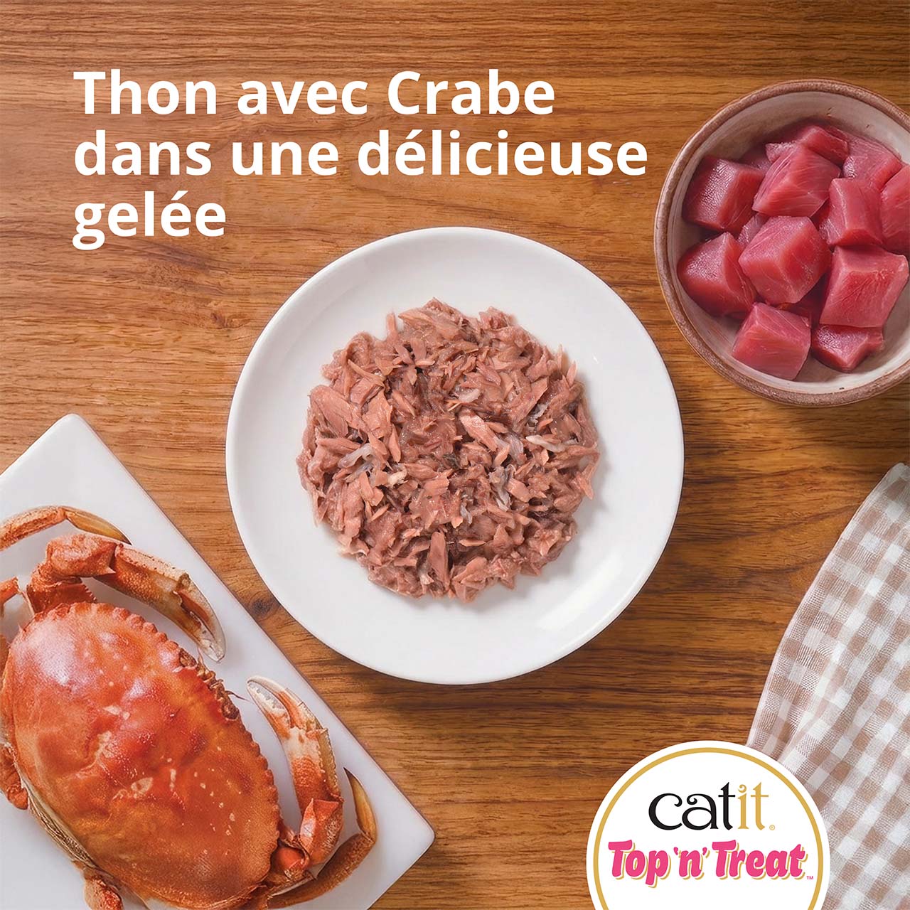 Vue de dessus de Top ’n’ Treat Thon au crabe