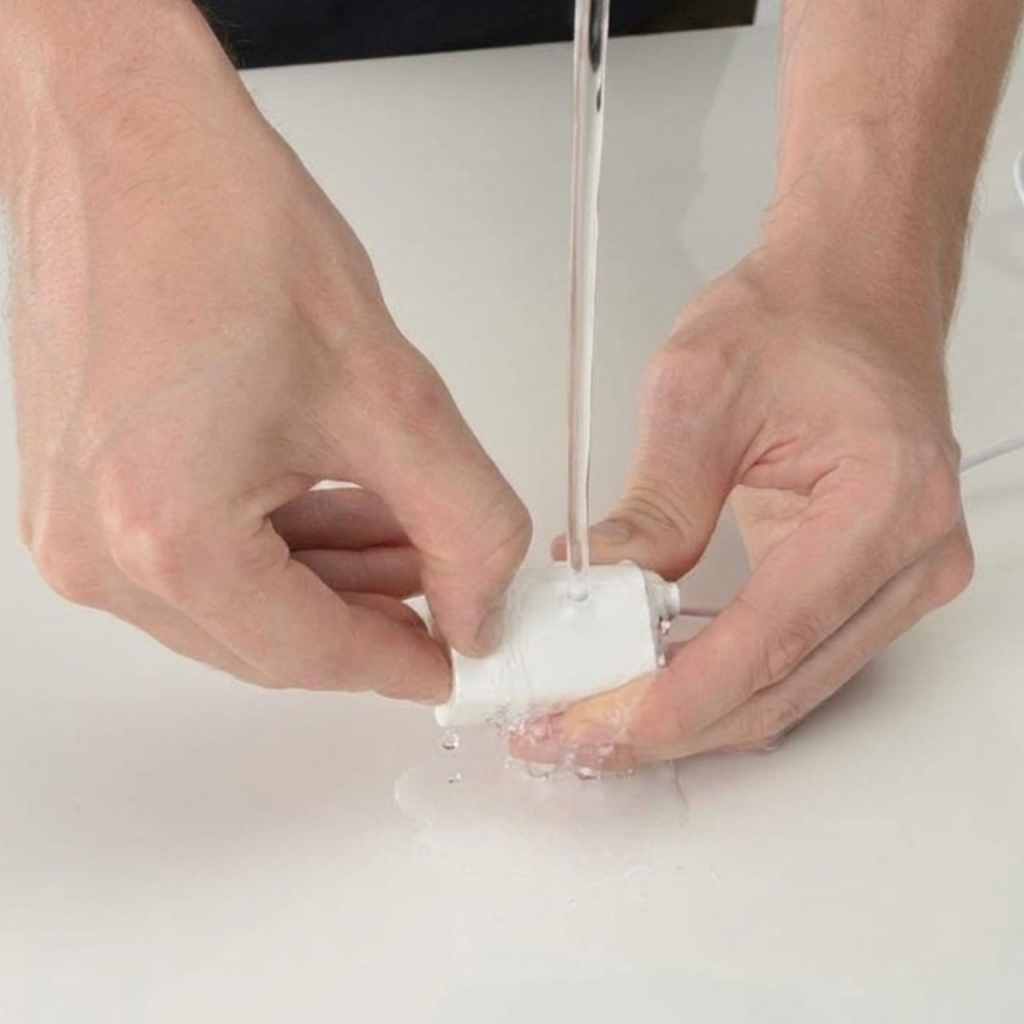 Human hands cleaning PIXI mini fountain pump