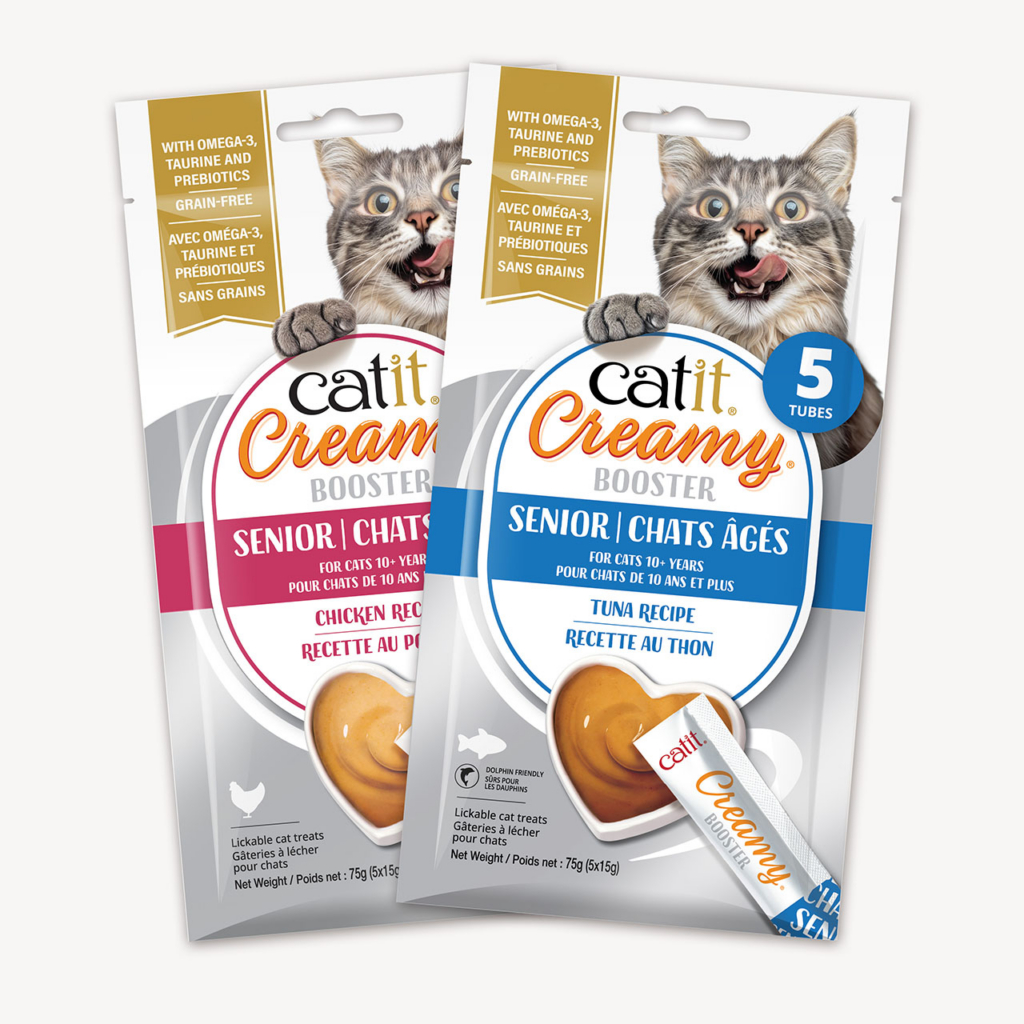 Catti Booster senior chicken & Tuna 5 pack packagings CA packaging