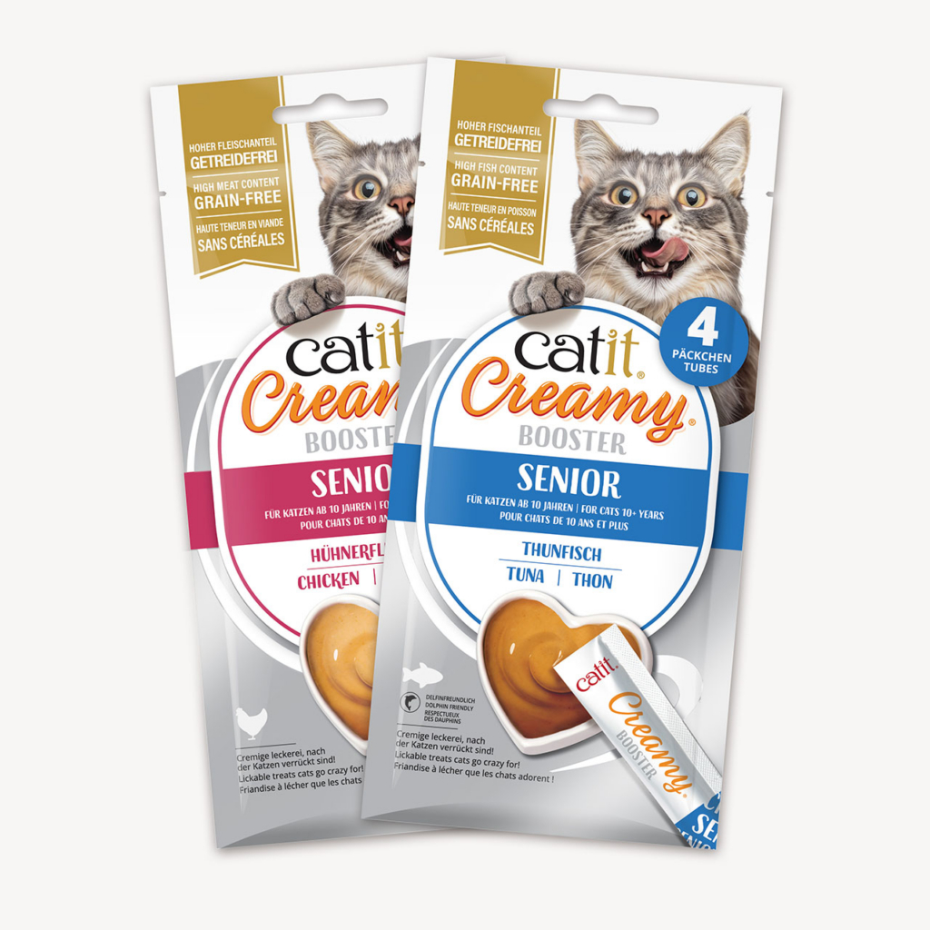 Catti Booster senior chicken & Tuna 4 pack packagings Europe packaging
