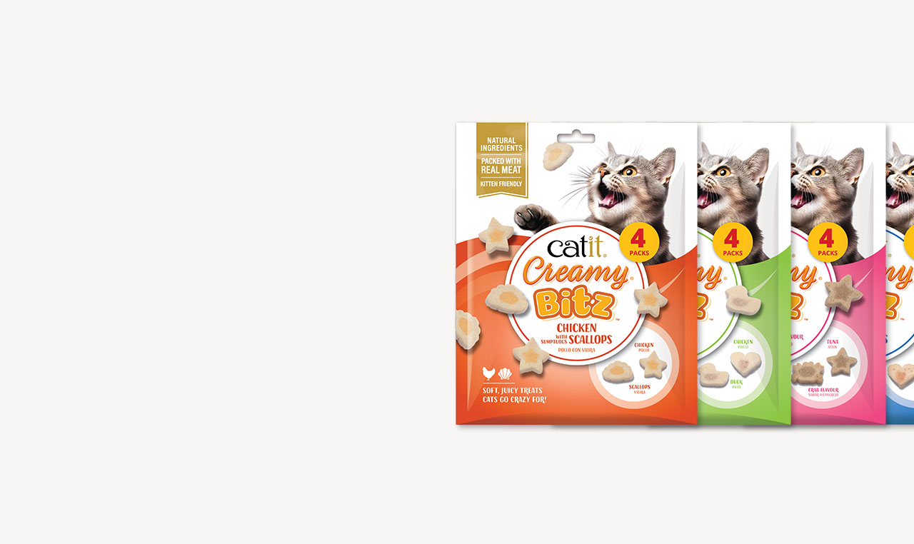 4 packagings of Catit Creamy Bitz