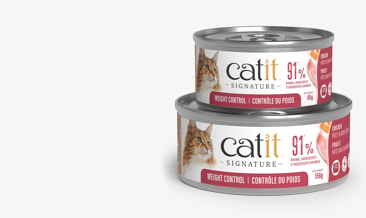 Two cans of Catit Signature Weight Control 85g and 156g