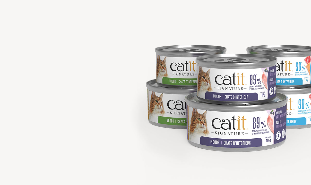 Two cans of Catit Signature Indoor 85g and 156g