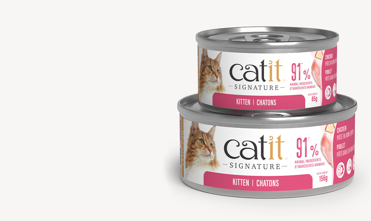 Two cans of Catit Signature Kitten 85g and 156g