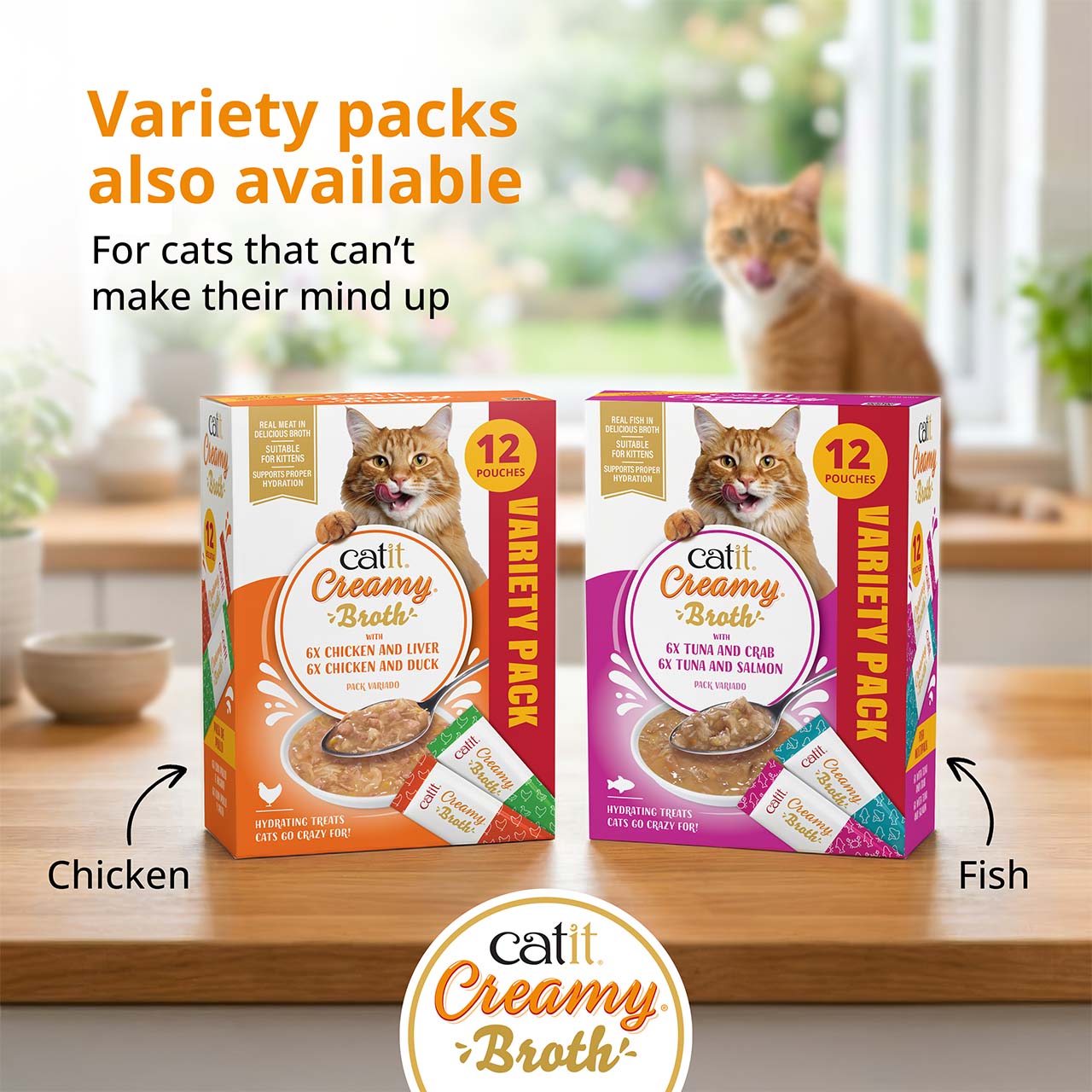 Variety packs also available, two variety packs in kitchen